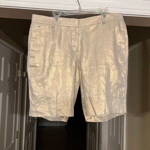 NWT J.Crew Metallic Champagne Gold Light Khaki Linen Dress Shorts Size 6
